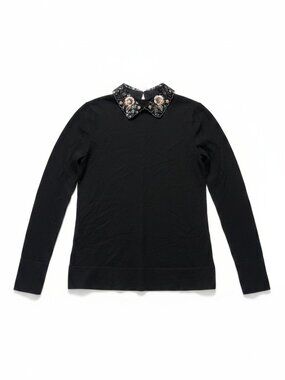 🖤 Club Monaco Embellished Lace Collar Merino Wool Sweater 🖤